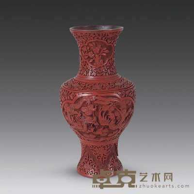 清 雕漆开光龙凤瓶 高25cm
